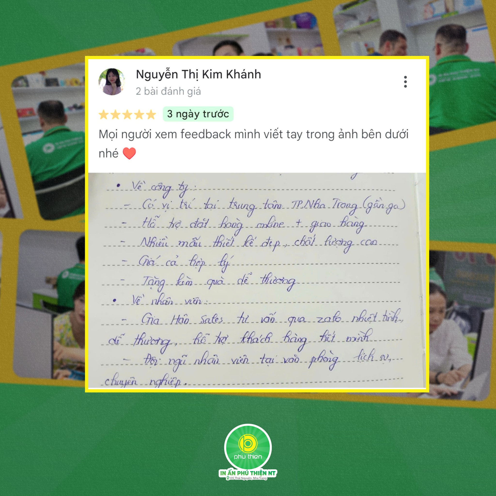 Đánh giá của khách hàng khi in ấn tại Phú Thiện Nha Trang 